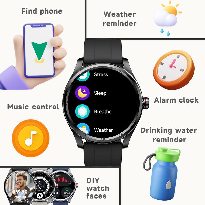 TOOBUR Smart Watch for Men with Answer Make Call,Fitness Sport Watch with Step Counter Sleep Tracker 100 Sports for Run Smart Voice Assistant IP68 Waterproof Swim Fitness Tracker Compatible Android iOS