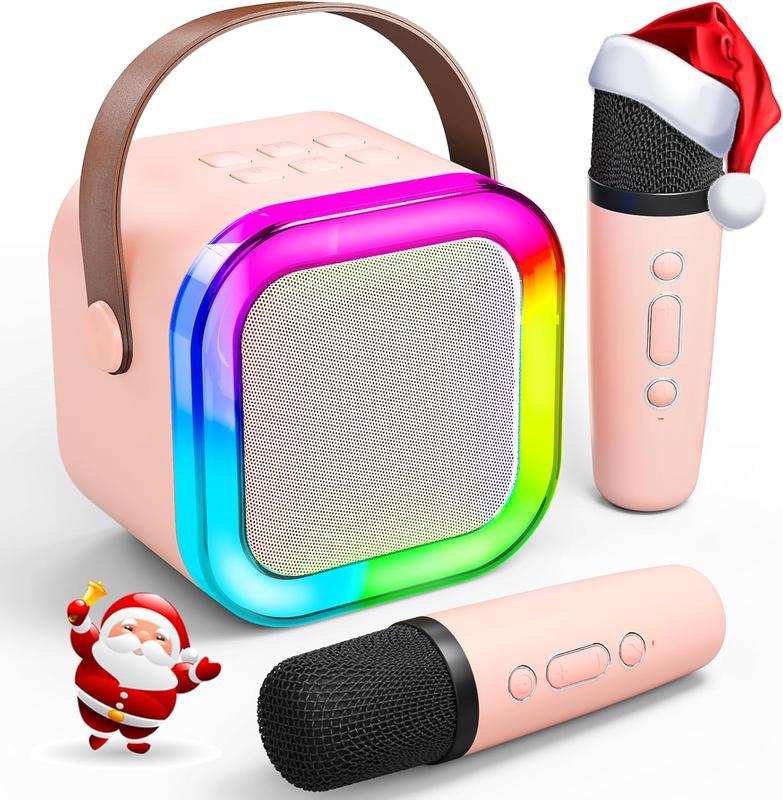 Kids Karaoke Machine with 2 Wireless Mics, Portable Bluetooth Speaker with Colorful LED Lights, Fun Family & Party Gift for Boys & Girls Portable Mini