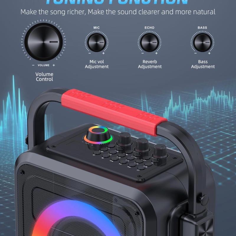 Karaoke Machine for Adults & Kids, Bluetooth Karaoke Speaker with Two Wireless Karaoke Microphones, PA System Speaker Supports TF Card USB, AUX in, REC, Bass & Treble for Party Meeting Adults Kids Audio Colorful