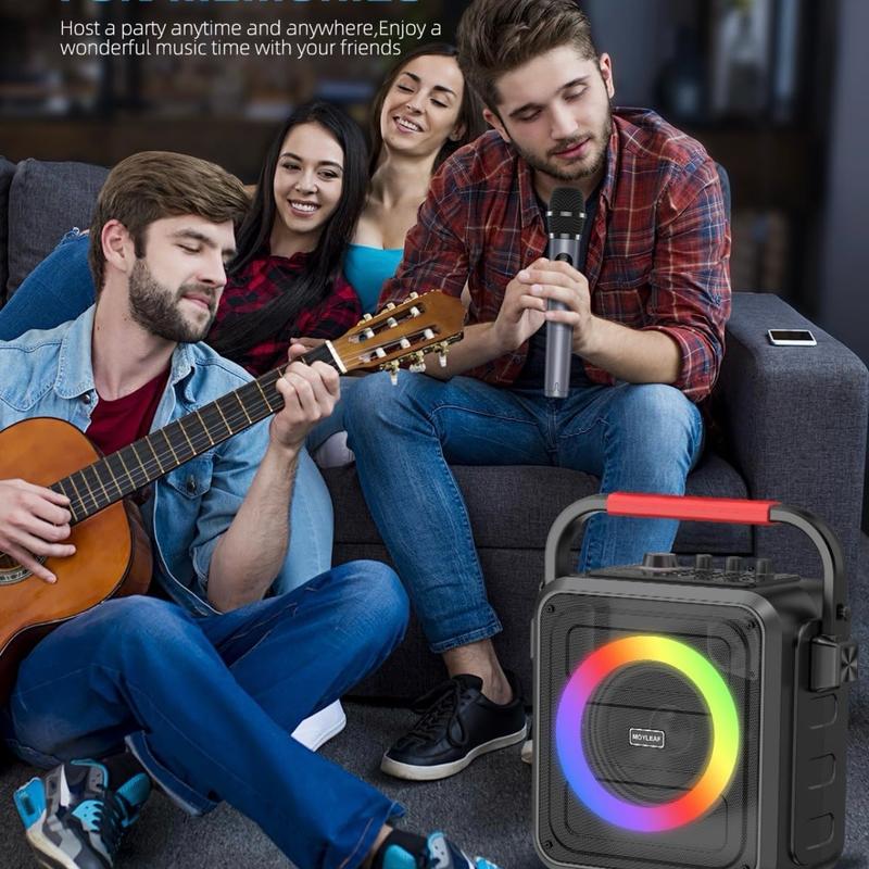 Karaoke Machine for Adults & Kids, Bluetooth Karaoke Speaker with Two Wireless Karaoke Microphones, PA System Speaker Supports TF Card USB, AUX in, REC, Bass & Treble for Party Meeting Adults Kids Audio Colorful