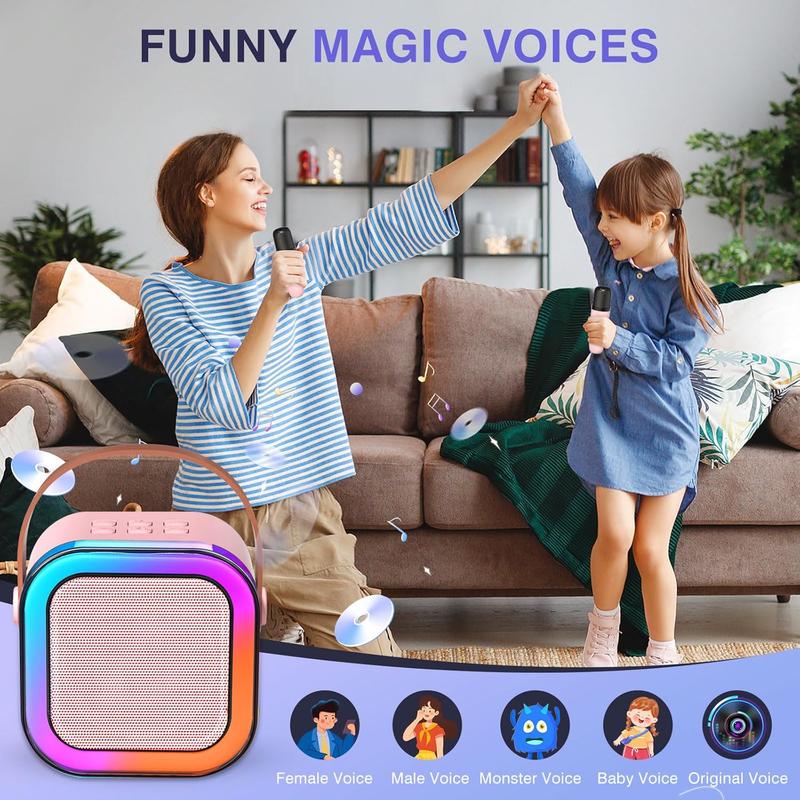 Kids Karaoke Machine with 2 Wireless Mics, Portable Bluetooth Speaker with Colorful LED Lights, Fun Family & Party Gift for Boys & Girls Portable Mini