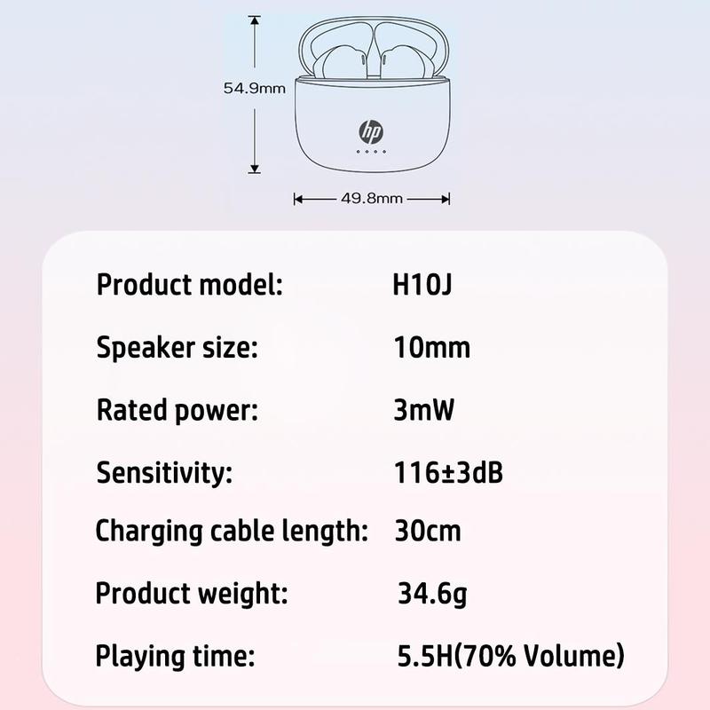 HP Wireless Earphone, 1 Count In-ear Design Noise Cancelling Headphone with Charging Case, Stereo Bass Earbuds, IPX4 Waterproof Sports Earphone