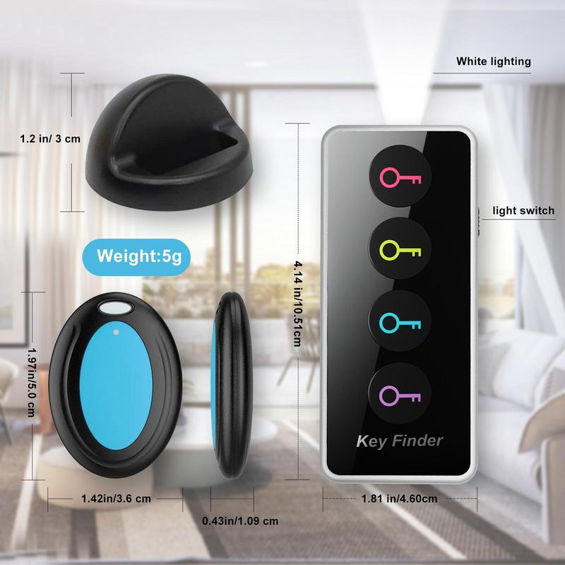 Wireless Key Tracker, 1 Count Remote Control with 4 Receivers, Key Locator with LED Light, Key Tracking Device, Tracker for Car Keys, Phones, Wallet