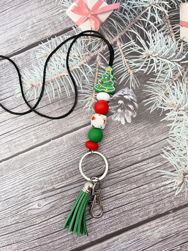 Cute Christmas Themed Beaded Keychain, Beaded Phone Chain, Anti-lost Phone Lanyard, Fashion Phone Charm for Women & Girls