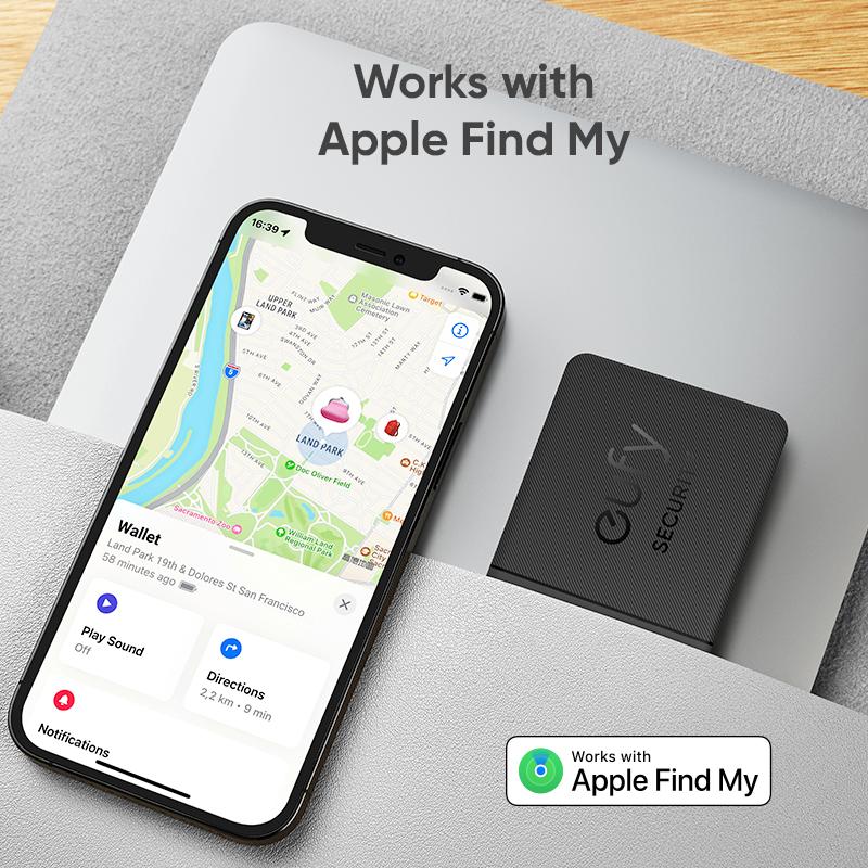 eufy SmartTrack Card E30 (Black, 1-Pack), Rechargeable, Works with Apple Find My (iOS Only), Bluetooth Tracker, Perfect for Wallet, Passport, and Laptop, Water Resistant