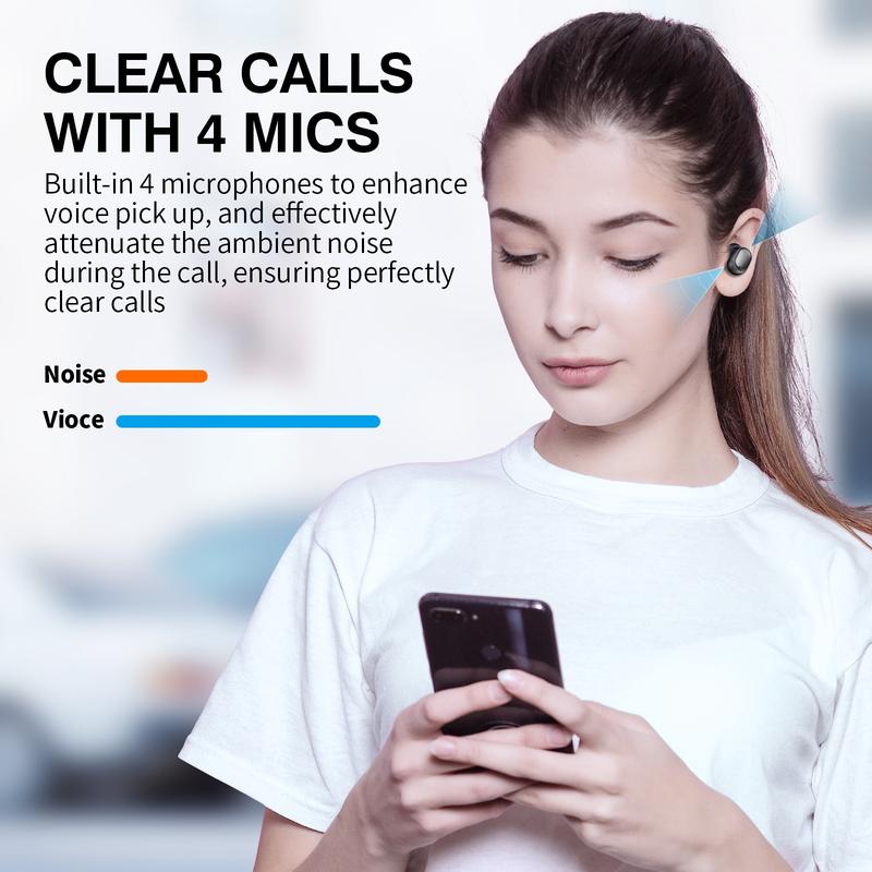 In Ear Headphones, Wireless Headphones 30H Playtime with with 4 Microphones Punchy Bass Stereo Sound Transparency Mode Sports Earbuds Bluetooth 5.3 Earphones c30i