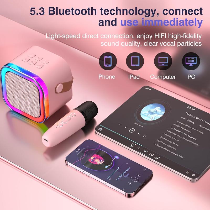 Kids Karaoke Machine with 2 Wireless Mics, Portable Bluetooth Speaker with Colorful LED Lights, Fun Family & Party Gift for Boys & Girls Portable Mini