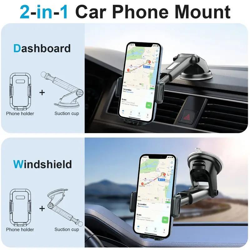 Car Phone Holder With Suction Cup, Navigation Bracket, Windshield & Dashboard Dual Use Telescopic Phone Holder