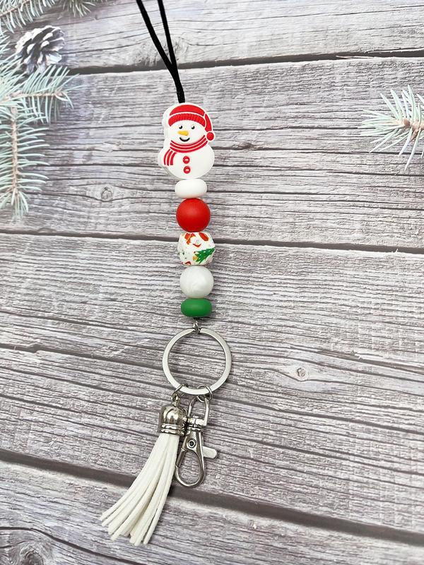 Cute Christmas Themed Beaded Keychain, Beaded Phone Chain, Anti-lost Phone Lanyard, Fashion Phone Charm for Women & Girls