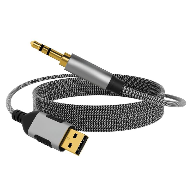 USB to 3.5mm Audio  15 FT, USB A to 1 8 TRS Aux Jack Adapter, OFC, Nylon Braided, -Plated Connector, for PC, Laptop, Speaker, PS5 4 Windows, Headphones, Not for , MP3, PS3, Car, TV