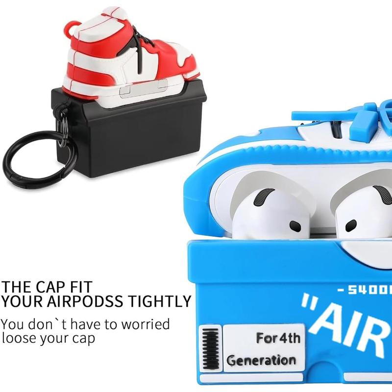 2Pack Gedicht for Airpods 4th Generation Case Cover 2024 Cute Cartoon Shoe Box Soft Silicone Protective Cases for Airpods 4th Generation Case with Keychain for Women Men Red+Blue