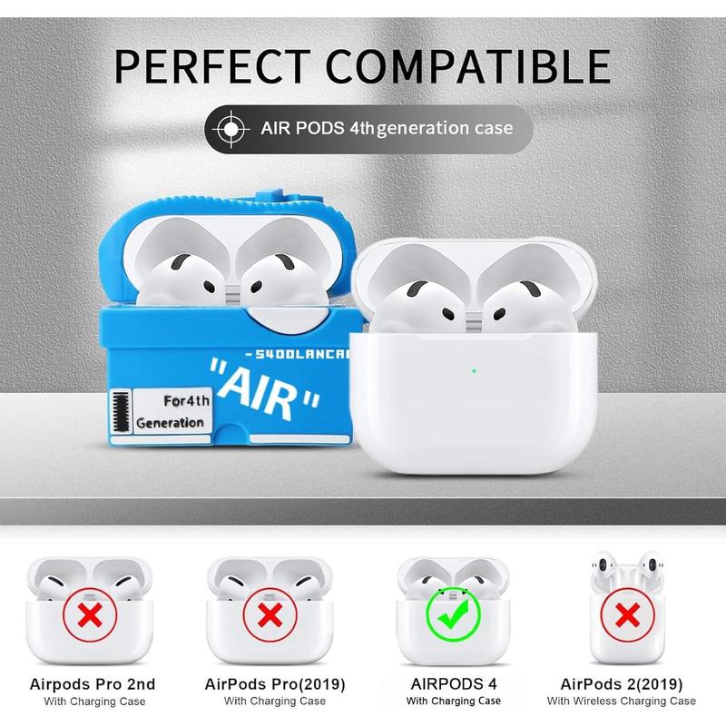 2Pack Gedicht for Airpods 4th Generation Case Cover 2024 Cute Cartoon Shoe Box Soft Silicone Protective Cases for Airpods 4th Generation Case with Keychain for Women Men Red+Blue