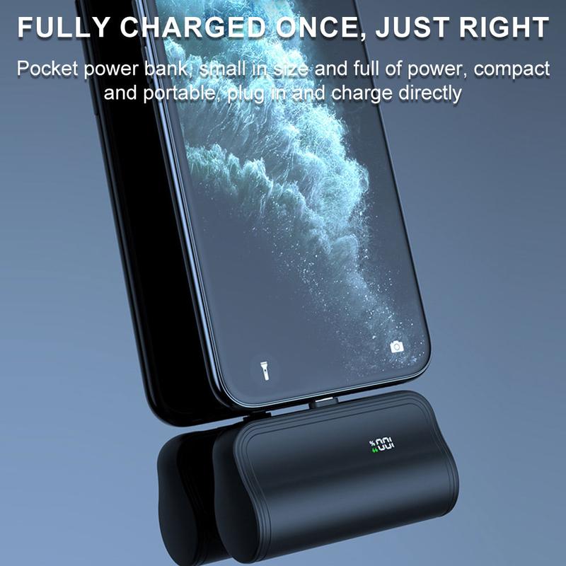 Mini Power Bank with Built-in Foldable Lightning Type-c Connector, 5,000mAh Portable Charger, for iPhone 15 15 Plus 15 Pro 15 Pro Max, Samsung S22 23 Series, Huawei, iPad Pro Air, AirPods, and More