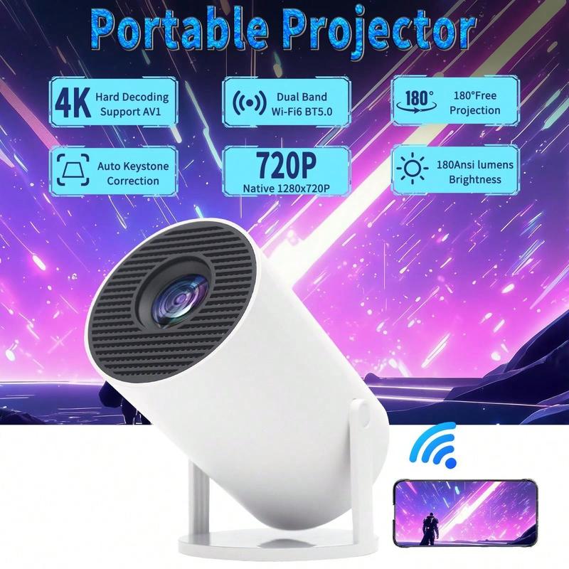 The Latest Projector With The Latest Version Of Android - Portable 1080P 720P And 200 ANSI Lumens For Indoor And Outdoor Theaters, 180° Adjustable Projection Angle, Wireless Connectivity