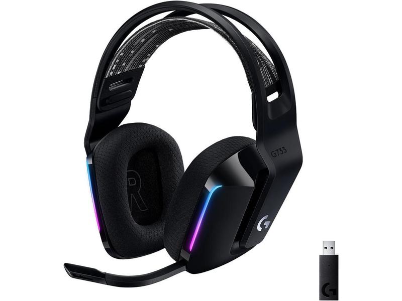 Logitech G733 Lightspeed Wireless Gaming Headset with Suspension Headband, Lightsync RGB, Blue VO!CE mic technology and PRO-G audio drivers - Black Headphone Earphones Memory Electronic