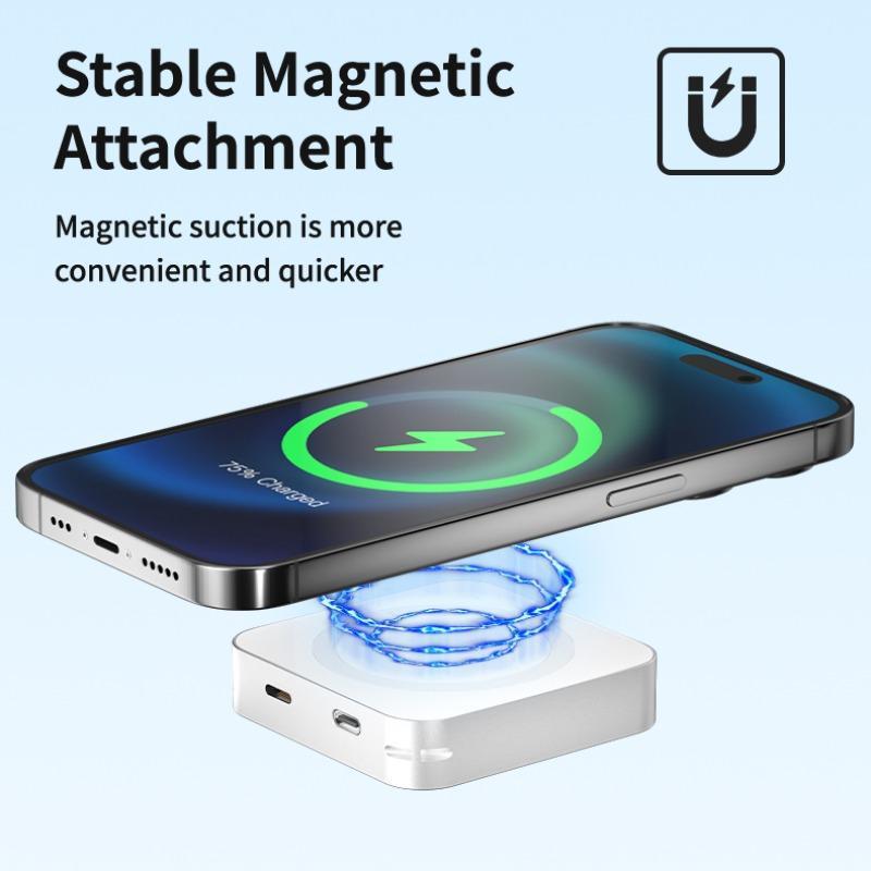 3 in 1 Magnetic Mini Wireless Power Bank, 1 Count 5000mAh Portable Charger for Mobile Phone, Multifunctional Wireless Charging Chargers for iPhone & Android Smartphone, Cellphone Charging Accessories