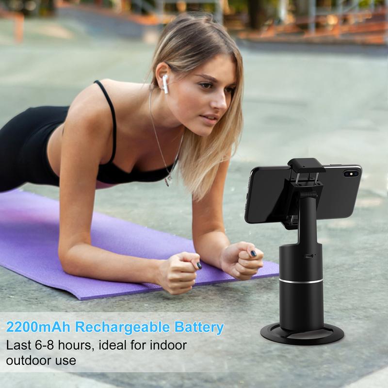 Auto Face Tracking Tripod, No App Required, 360° Rotation Face Body Phone Camera Mount Smart Shooting Phone Tracking Holder for Live Vlog Streaming Video, Rechargeable Battery Accessories Selfie 360 rotating phone stand