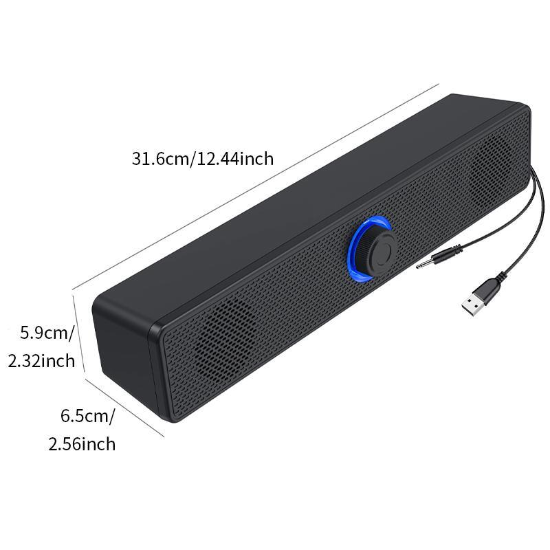 12.4 Inch Computer Speaker, Plug and Play Speaker with LED Light, Compact Speaker with 3.5mm Plug & Volume Control for Computers & Laptops