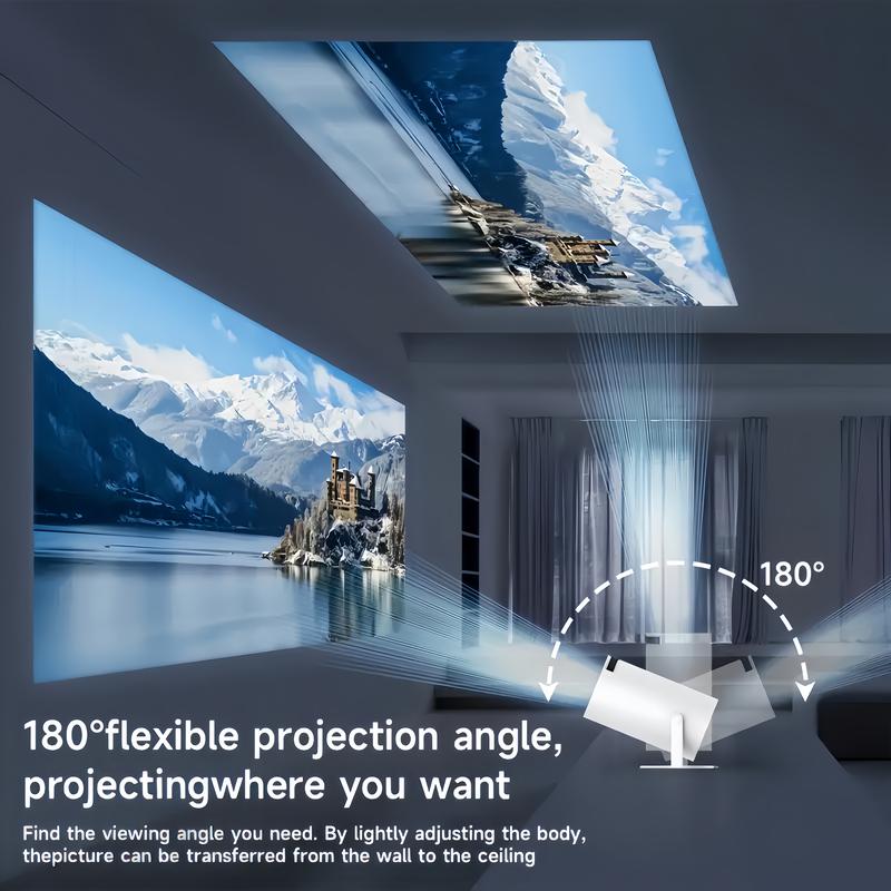 Remote Portable Audio Projector, 4K HD Projector 180° Rotatable WIFI6 Bluetooth 5.0, Multifunctional Projector for Home Theater, Outdoor, Presentations, Home & Outdoor Use Campatible,Christmas and New Year Gifts Android Connection