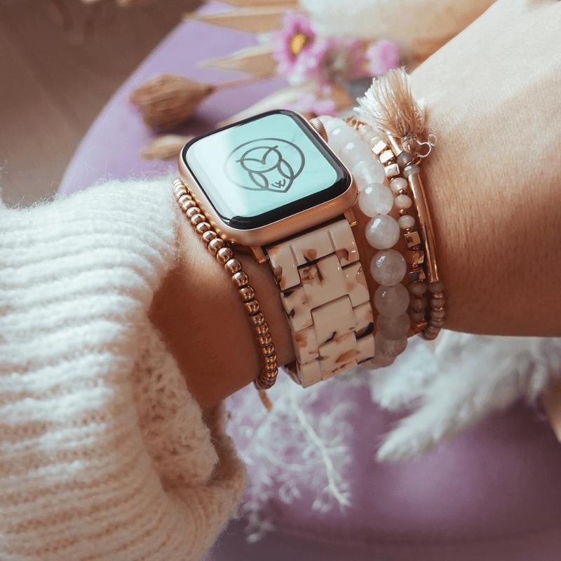 WizeBand Perla Ceramic Strap for Apple Watch - Rose Gold, Silver, or Black Hardware - Personalized Fit