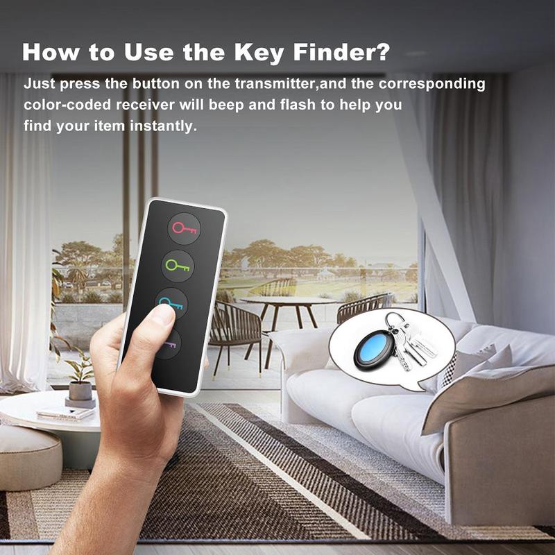 Wireless Key Tracker, 1 Count Remote Control with 4 Receivers, Key Locator with LED Light, Key Tracking Device, Tracker for Car Keys, Phones, Wallet