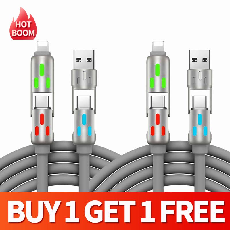 MAX 2400W Fast Charging, 4-in-1 Multi USB Charging Cable with USB A, Type C, Lightning MAX 2400W Fast Charging & Data Sync for iPhone 16 15, iPad Pro, Samsung & Laptops