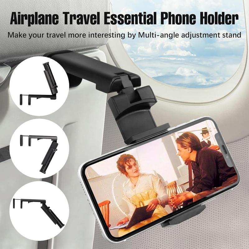 (2 Pack) Airplane Travel Phone Holder Mount: Universal in Flight Travel Essentials Phone Mount with 360 Degree Rotation, Handsfree Airplane Phone Holder, Travel  Haves Phone Clip Stand for Flying