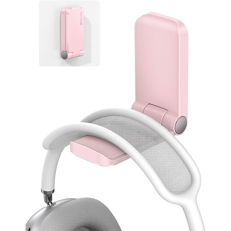 Lamicall Headphone Stand, Sticky Headset Hanger - Adhesive Headphone Holder Hook Mount, Headset Stand Holder Clip under Desk, Earphone Clamp for Airpods Max, Hyperx, Sennheiser, Pink Lamicall