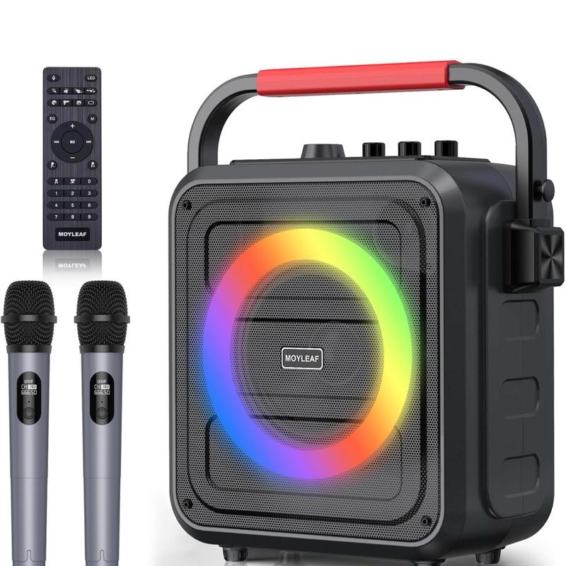 Karaoke Machine for Adults & Kids, Bluetooth Karaoke Speaker with Two Wireless Karaoke Microphones, PA System Speaker Supports TF Card USB, AUX in, REC, Bass & Treble for Party Meeting Adults Kids Audio Colorful