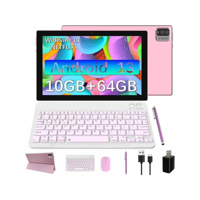 10.1 Inch Android 13 Tablet, 2024 Newest 2 In 1 Tablets With Keyboard Case Mouse Stylus, 10GB RAM+64GB ROM  512GB Expandable Tablet, 1.8GHz Quad-Core Processor, 1280*800 IPS HD Touch Screen, 8MP Dual Camera, Games, Wi-Fi, BT Tableta PC