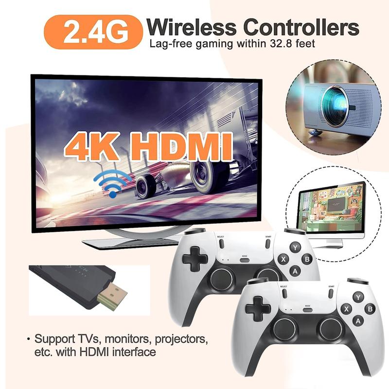 Retro Gaming Console, Wireless Game Stick Plug and Play Video Games Console with 40,000+ Games Handheld Game Console Built in 15 Emulators Game Console Support 2 Player & TV HDMI