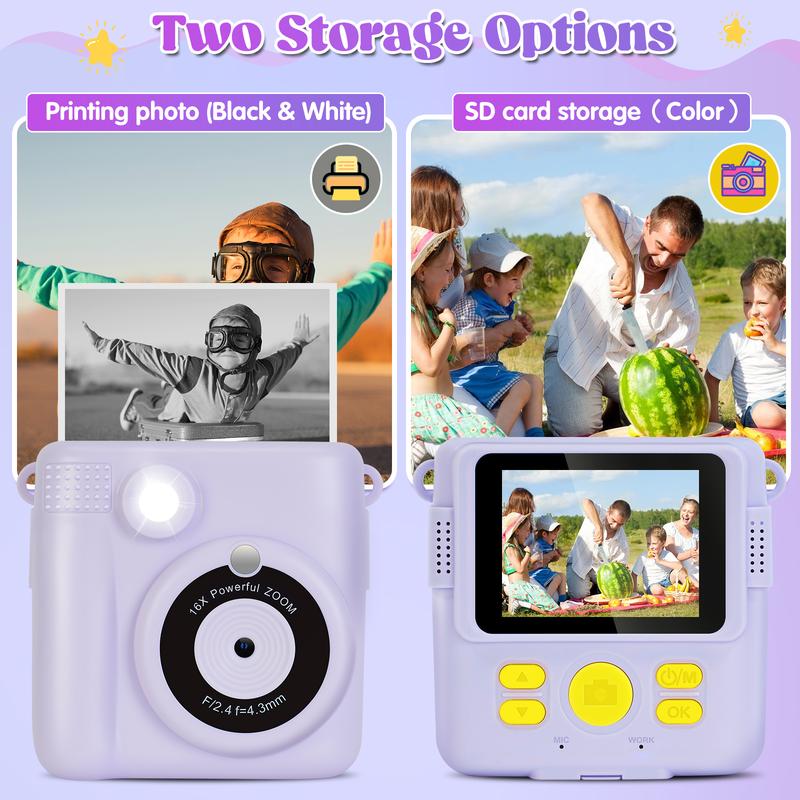 Instant Print Camera for Kids - 2.4 Inch Kids Camera Instant Print with Print Paper & 32G Card- Kids Toys HD Digital Camera as Christams Birthday Gifts for Girls Boys Age 3-12 Mini Instant