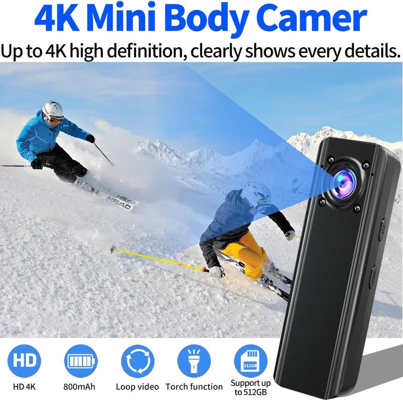 Cam 4K HD Mini  Camera Action Camera  Dash Cam Wearable Camcorder for Daily Records Easy to Use with  Clip for Traveling Cycling