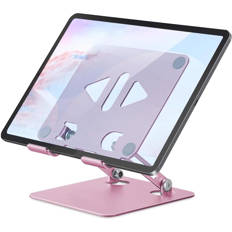 Tablet Stand Holder for desk, Adjustable Desktop Tablet Holder, Foldable Aluminum Tablet Mount for Pad pro 12.9, Pad Air Mini, Galaxy Tabs Z Fold  Fire(4-13 inch) (Rose Gold)