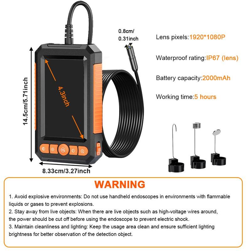 HD Screen Borescope, Handheld Borescope Camera with LED Light, Portable Car Inspection Tool, Car Inspection Tool for Car Repair