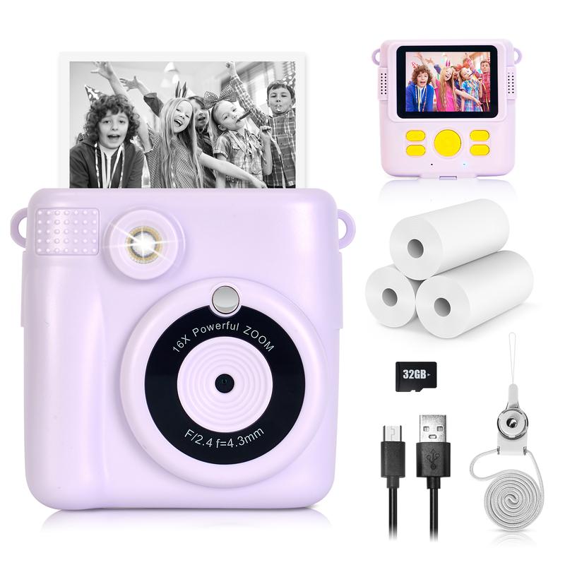 Instant Print Camera for Kids - 2.4 Inch Kids Camera Instant Print with Print Paper & 32G Card- Kids Toys HD Digital Camera as Christams Birthday Gifts for Girls Boys Age 3-12 Mini Instant