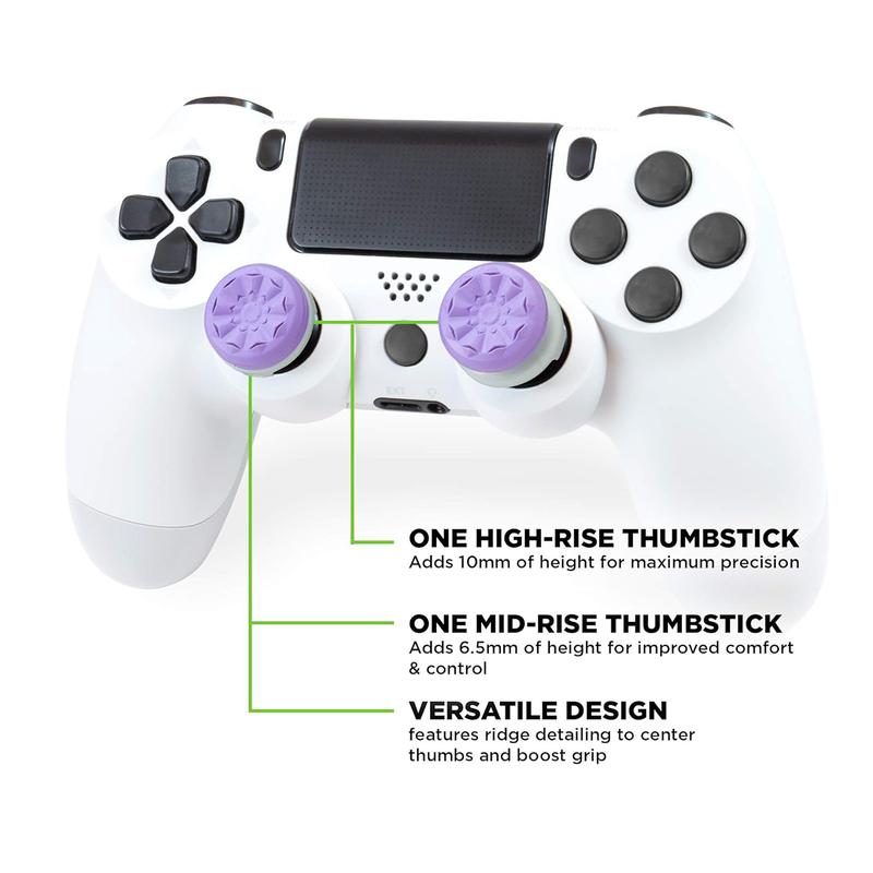 Gaming Thumbsticks For PS4 & PS5, Superior Precision, Anti slip,Comfort, 1 High-Rise 1 Mid-Rise,Controller Gamepad accessories, Purple Black White