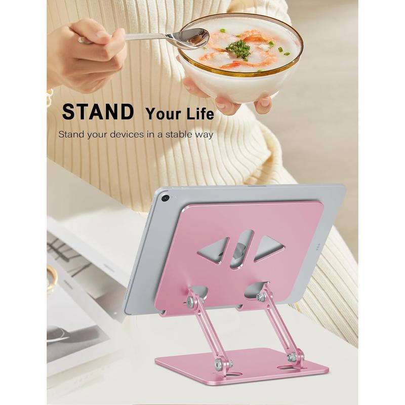 Tablet Stand Holder for desk, Adjustable Desktop Tablet Holder, Foldable Aluminum Tablet Mount for Pad pro 12.9, Pad Air Mini, Galaxy Tabs Z Fold  Fire(4-13 inch) (Rose Gold)