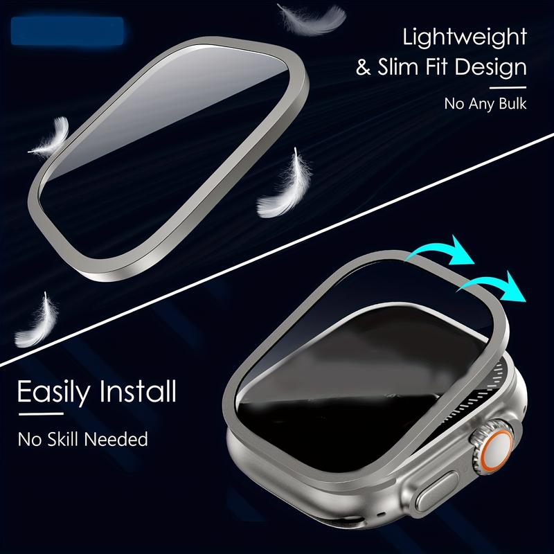 2 pcs for Apple Watch Ultra Screen Protector 49mm 9H Tempered Glass + Titanium Alloy Frame [Keep Original] [Touch Sensitive] Lightweight Protective Film iwatch  to protect the watch screen Accessories Wearable Cover Handheld Protection