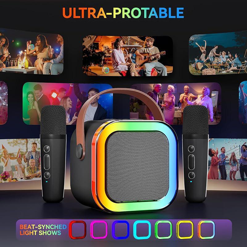 Portable Wireless Speaker with Microphone, Rechargeable Mini Speaker with Colorful Light, LED Home Bathroom Entertainment Speaker, Sound System