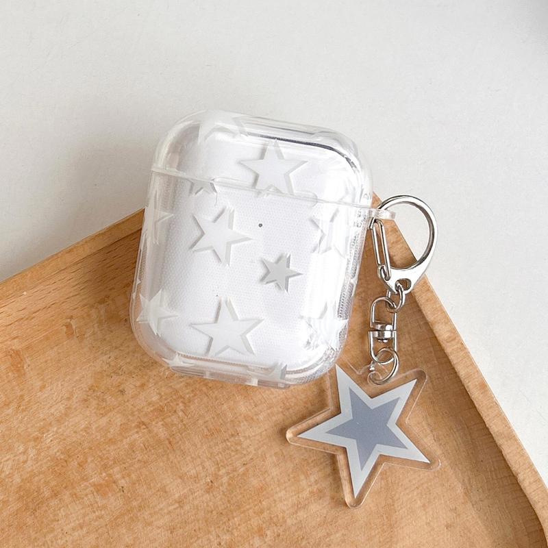 Minimalist Star Pattern Clear Earphone Case with Star Decor Keychain, Decorative Earphone Protector Cover, Fashion Earphone Case for Airpods 1 2 3 Pro Pro 2