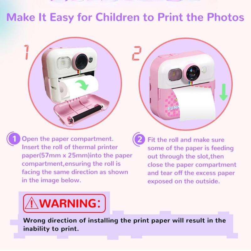 Instant Print Camera, 2.4 Inch Screen Digital Camera with Paper Set & 32G Memory Card, Selfie Video Camera, Gift for Boys & Girls