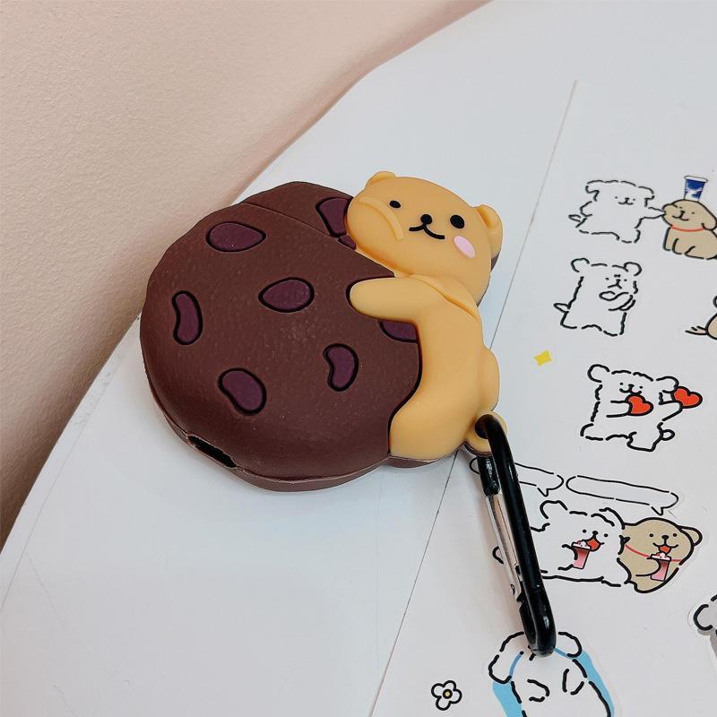 Creative Cartoon Cookie Bear Earphone Case, Silicone Decorative Earphone Protector Cover Compatible With iPhone Airpods