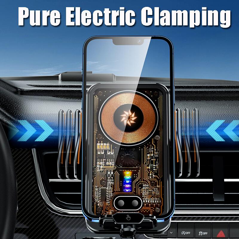 Fast Wireless Car Charger with Auto Clamping Phone Holder - Compatible with iPhone 15 14 13 12 11 Pro Max, Samsung Galaxy S23 S22 S21, and More - Efficient Smartphone Charging for Your Car