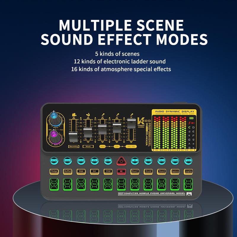 Hosabely Live Sound Mixer with Volume Fader, Voice Modification Features, Sound Effects, LED Lighting, Ideal for Karaoke, Streaming, Recording, and Gaming