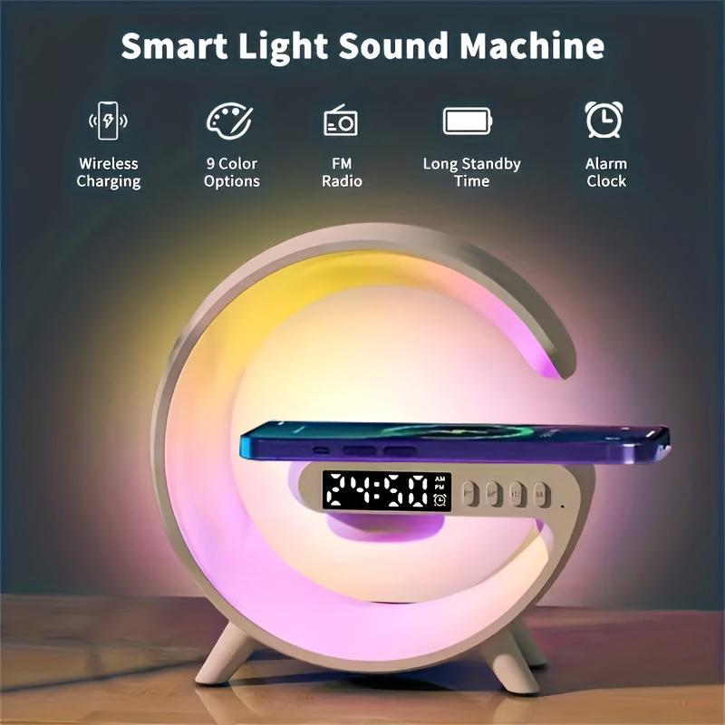 Wireless Speaker with RGB night light & alarm clock, multifunctional wireless speaker, sound system, 5W wireless charger station for iPhone Samsung Xiaomi Huawei, Bluetooth-compatible speaker Audio Smartphone