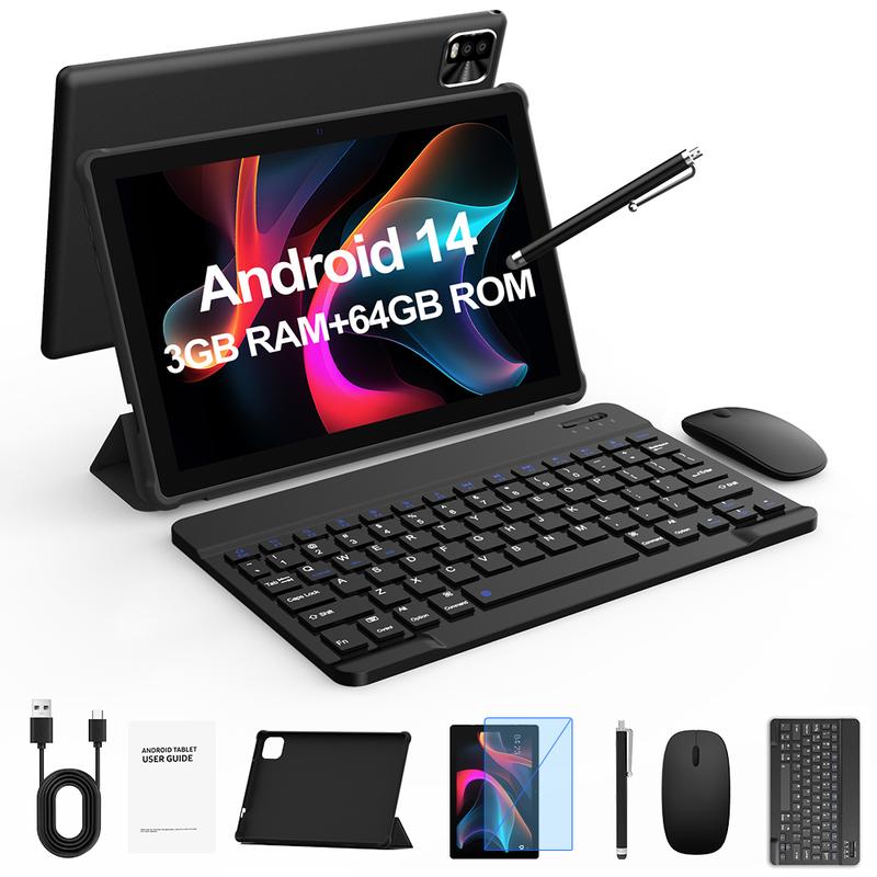 10-inch Android 14 tablet,7GB(3+4)RAM,64GB ROM,1TB TF expansion,5G dual-band WIFI6 tablet,2MP+8MP camera,with keyboard