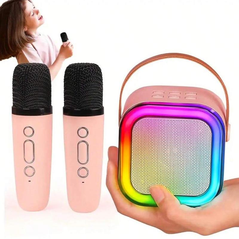 Portable Mini Wireless Speaker with 2 Wireless Microphones, Rechargeable RGB Light Speaker Set, HiFi Sound Home Karaoke Bluetooth-compatible Speaker Set for Home Party Birthday