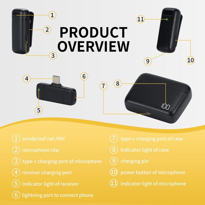 Wireless Microphone for IPhone, Android, IPad Lapel Microphone comes With Charging Case, can be Used for Real-Time Video Calls, Live Broadcasting and Recording Life