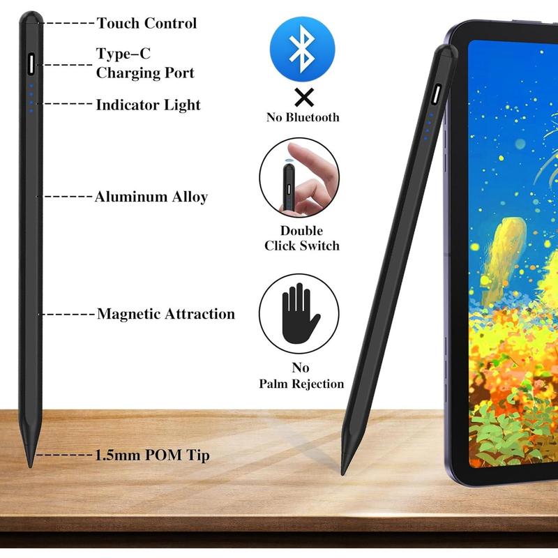 Active Stylus Pens for Touch Screens Rechargeable Tablet Pen POM Tip Magnetic iPad Pencil Universal Stylus Pen for iPad Pro Air Mini iPhone Samsung iOS Android and Other Smartphone Device-Black Accessories Computer